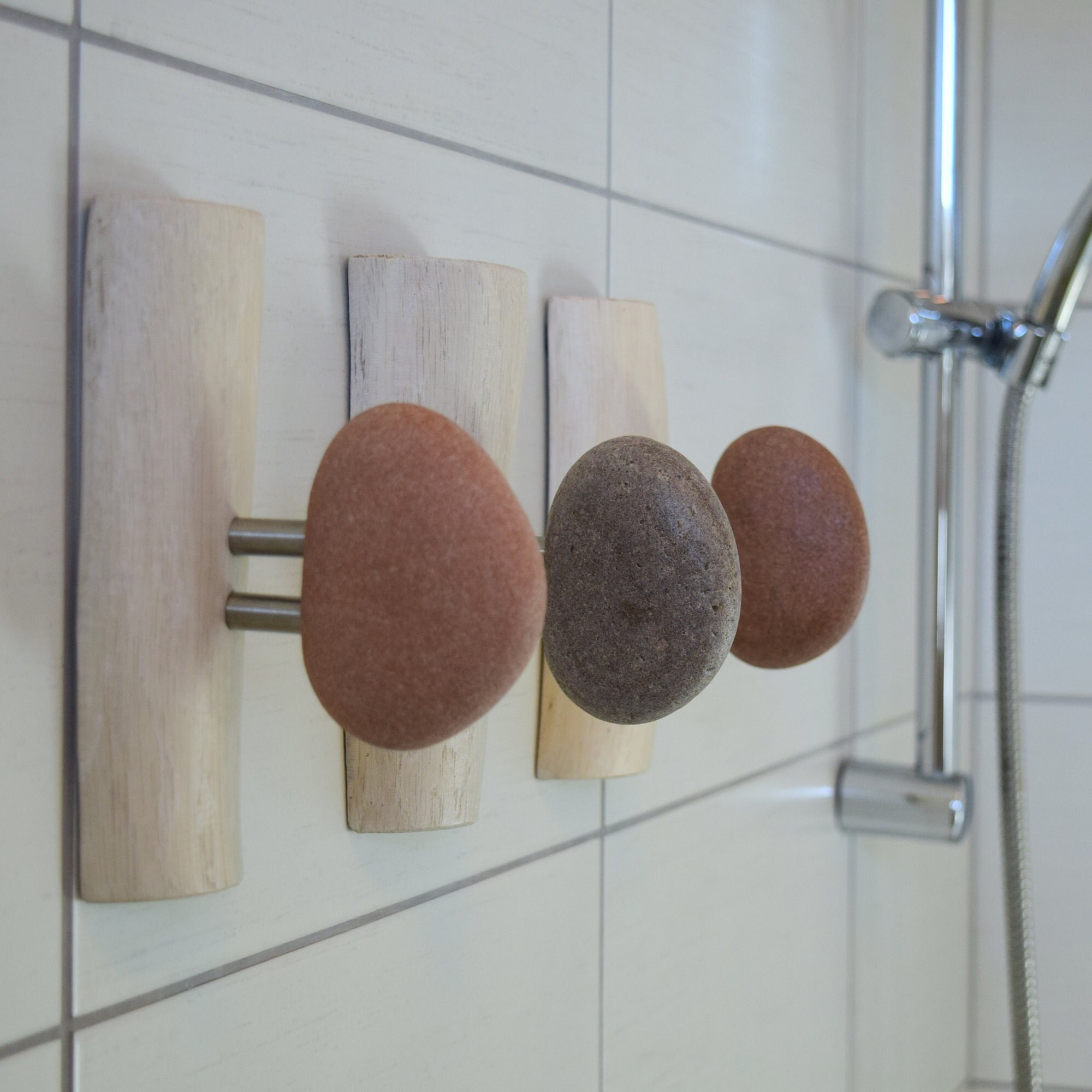 3 pcs Sea Stone Wall Hooks, Coat Rack with natural Beach STONE, Rock towel  hook