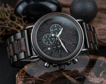 Personalized Wooden Watch for Men – Luxury Wood & Stainless Steel – Custom Engraved Birthday Gift for Him – Gift for Dad Husband Boyfriend