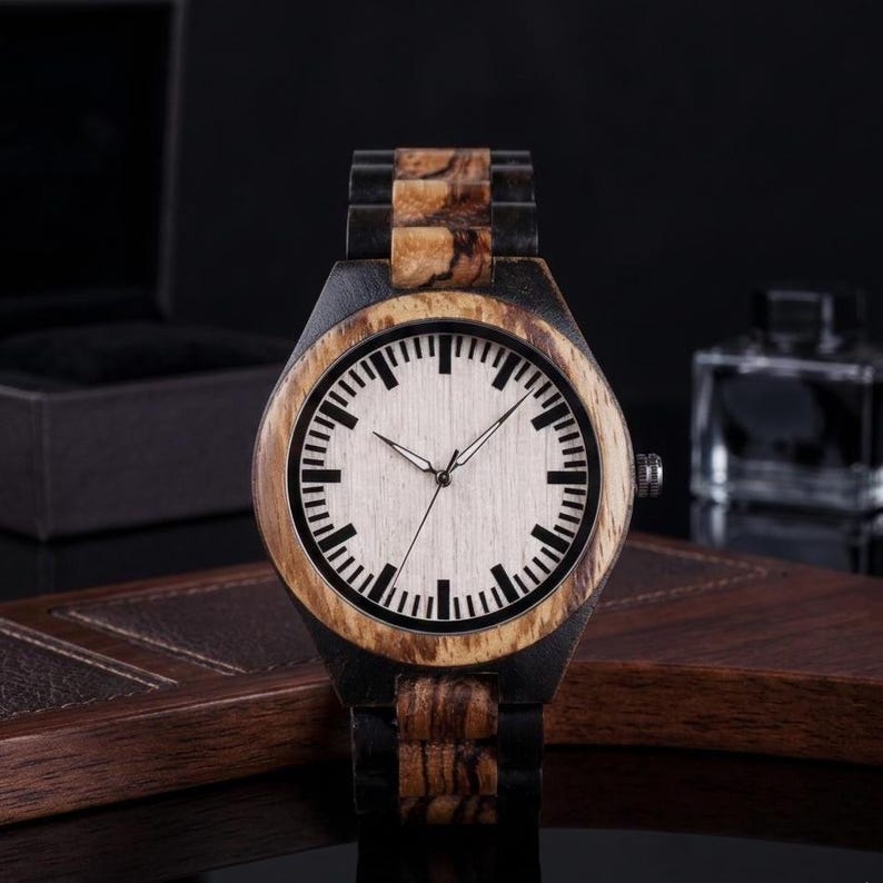 Personalized Couple Wooden Watches, Engraved His and Hers Watch Set, Custom Anniversary Gift for Couples Men's Watch Only