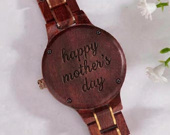 Mothers Day Gift for Wife, Personalized Wooden Watch for Her, Custom Engraved Watch, Gift from Husband, Anniversary Gift for Mom