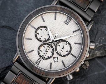 Father's Day Gift Watch - Personalized Wood Steel Watch for Dad - Custom Engraved Dad Gift - Luxury Mens Wristwatch