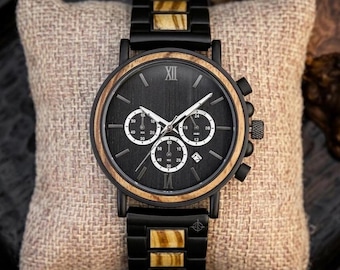 Anniversary Gift for Husband, Personalized Engraved Wood Watch, Custom Luxury Mens Watch, Unique Anniversary Gift for Him