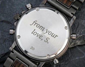 Unique Gift for Him - Personalized Luxury Wood Watch - Custom Engraved Mens Wristwatch