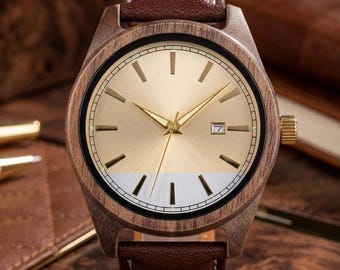Fathers Day Gift for Dad - Engraved Wooden Watch with Leather Strap - Personalized Gift for Him - Custom Wood Watch - Gift from Daughter Son