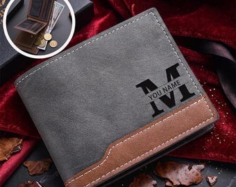 Personalized Wallet for Men - Custom Engraved Bifold Wallet - Birthday Gift for Him - Unique Gift for Boyfriend Husband - Name Wallet