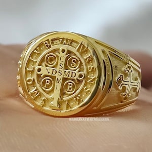 Saint Benedict Ring, Silver Saint Benedict Ring, Religious Ring, Christian Signet Ring, Silver Catholic Rings, St Benedict Rings, Men Gifts