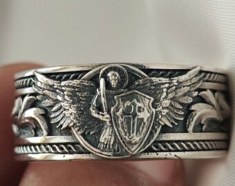 Saint Michael Archangel Ring: Sterling Silver Christian Warrior Band,st Archangel band jewelry,religious band ring,Michael jewelry
