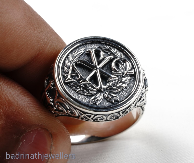 Chi Rho Wedding Chi Rho Alpha Omega Monogram Signet Ring: Jesus Christ Men Ring, Men's ...