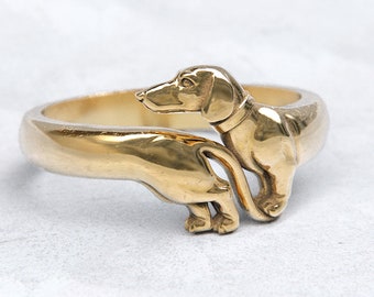 Dachshund Ring: Adjustable 925 Sterling Silver Dog Wrap Ring