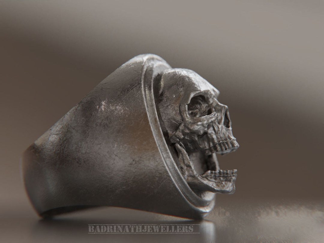 Skull Handmade Sterling Silver Men Biker Ring, Silver Skull Gothic Ring ...