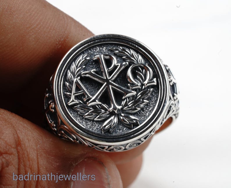 Chi Rho Wedding Chi Rho Alpha Omega Monogram Signet Ring: Jesus Christ Men Ring, Men's ...