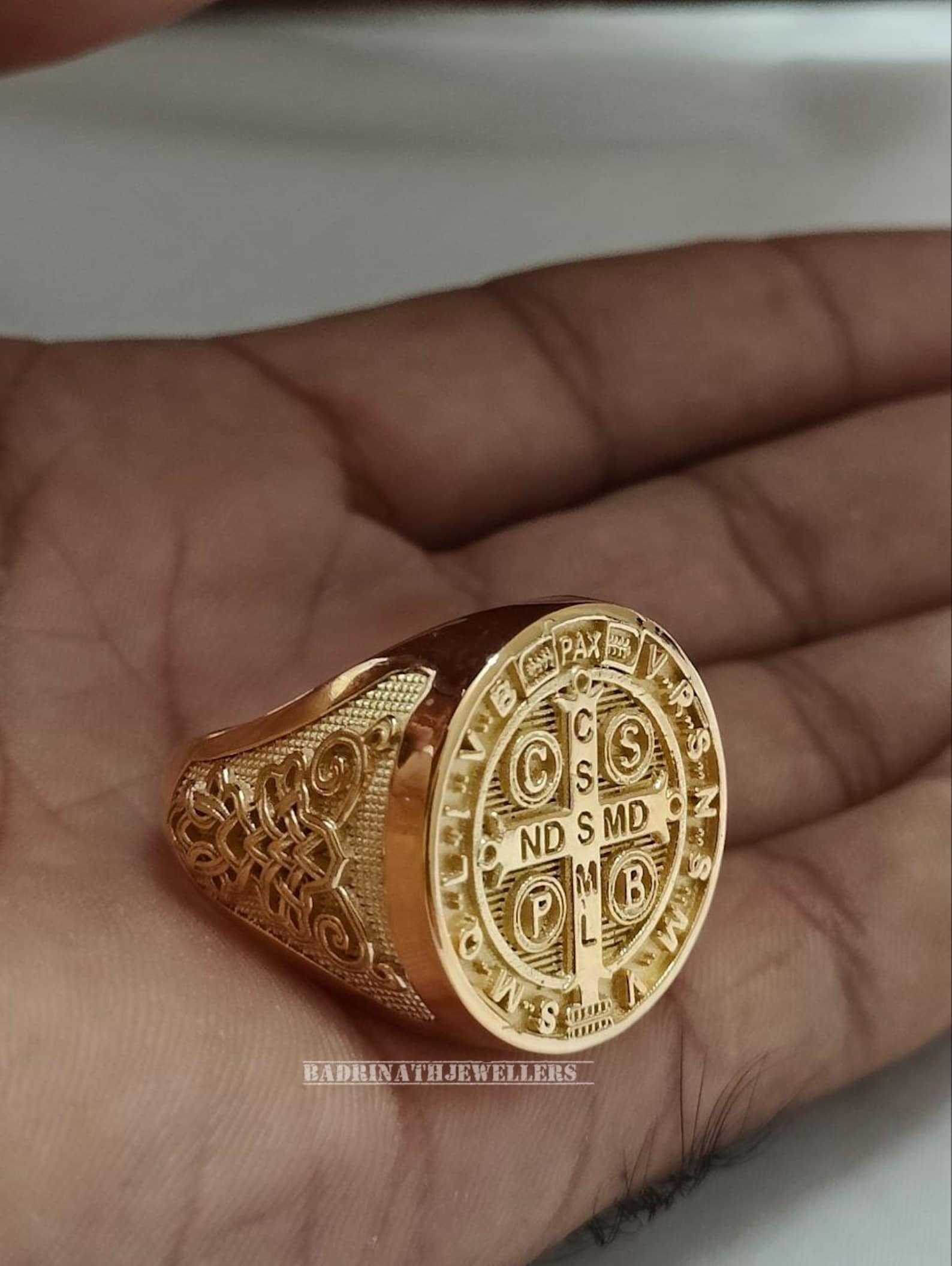 Sterling Silver St Benedict Signet Ring: Christian Cross Ring for Men ...