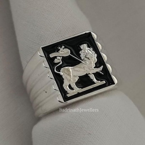 925 Sterling Silver Jewelry Lion Of Judah Signet Ring Lion flag Ring lion Mans Unique Ring Artisan Ring Husband Lion of Judah enemal Gift