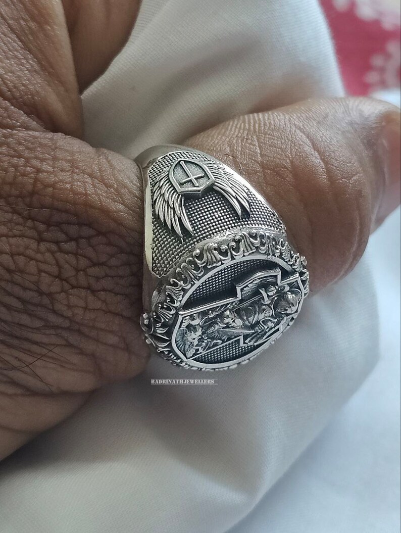 St Michael the Archangel Silver Ring, 925K Sterling Cross Ring, Men