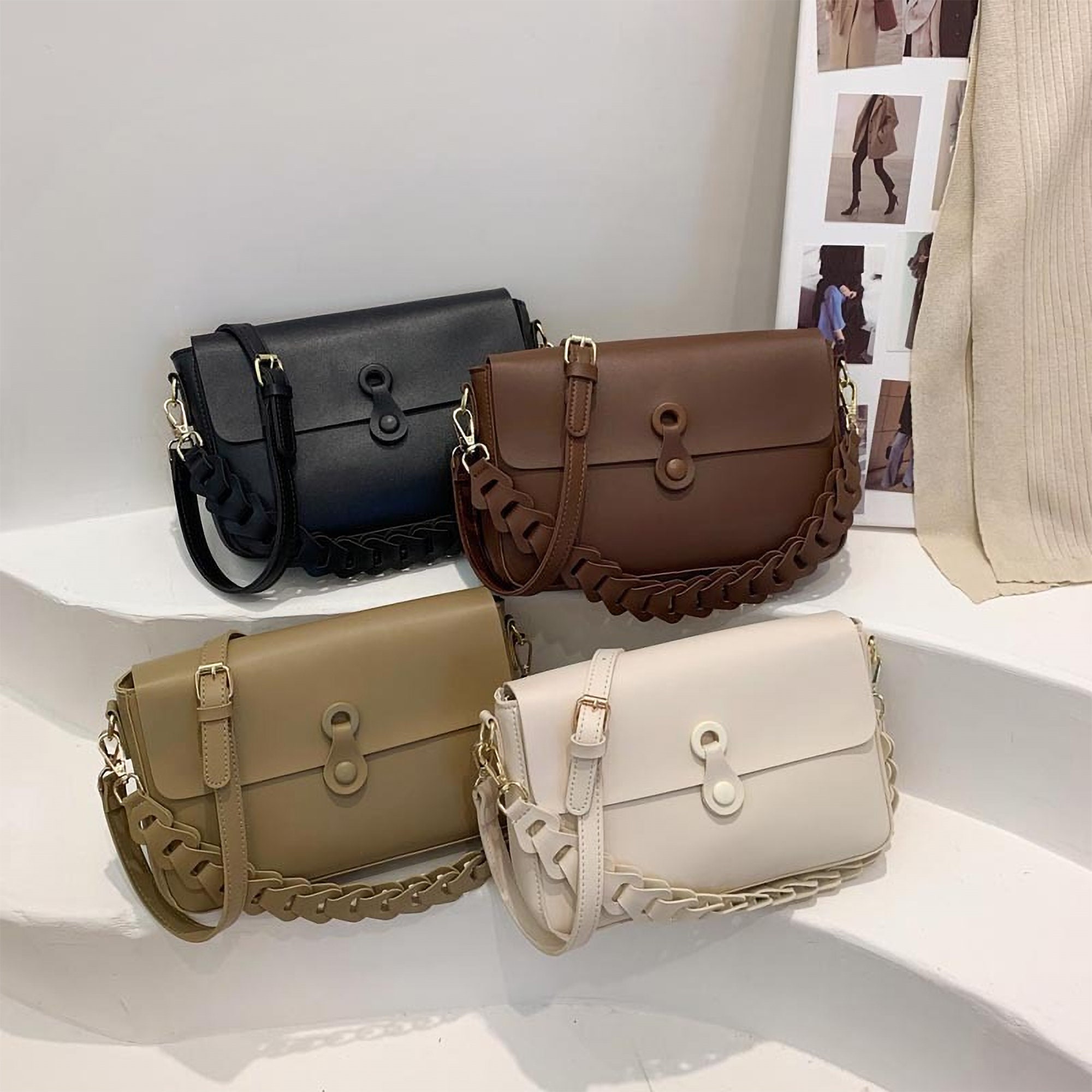 Elegant Handmade Small Square Leather Shoulder Bag for Women 