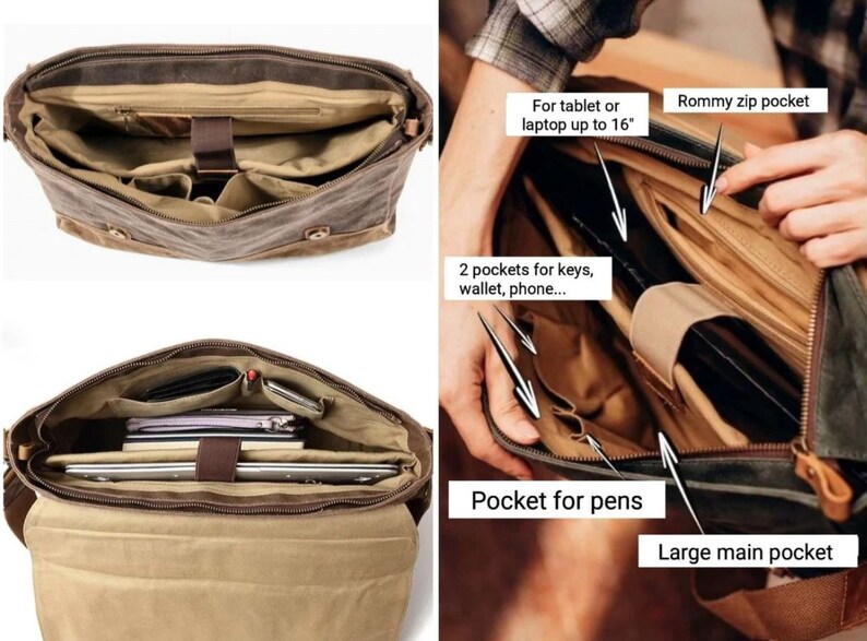 Handmade Leather and Oil Waxed Canvas Briefcase Holds A4 Etsy