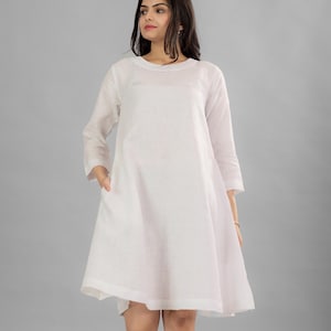White Linen Midi Dress, Midi Dress With Side Pockets, Short White Dress, White Linen Midi Dress,  Comfortable Dress, Loose Linen Dress