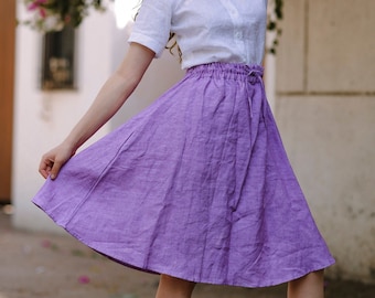 Linen Purple Color Skirt, Midi Skirt with Elastic, Knee Length, Stylish Look, Linen Skirt, Holiday Dress, Valentines Gifts