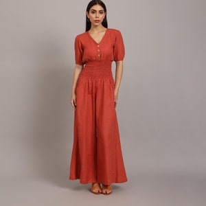 Linen Jumpsuit, Overall Wide Leg Jumpsuit, Overall Dress, Linen Romper Organic Linen Jumpsuit, Summer Wear, Party Wear Linen Clothing