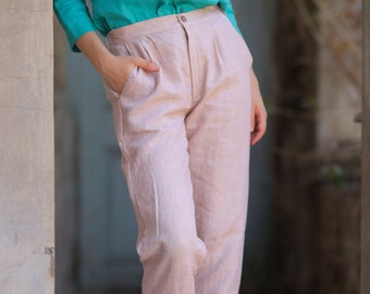 Linen Pants for Women, Washed Linen Trousers Pants With Pockets Summer Linen Trousers Organic Linen Clothing, Loose Fit