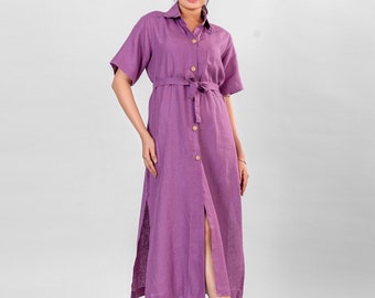 Linen Shirt Dress | Midi Dress | Handmade Linen Clothing for Women - Etsy
