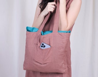 Natural linen tote bag, linen shopping bag, oversized linen Bag, beach bag, Big market bag, linen Bag With Pocket