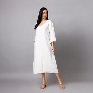 Oversized V Neck Women Dress, Long Linen Dress , Linen Tunic, Summer Tunic Linen Dress , Custom Made Linen Dress , Long Sleeve Linen Dress