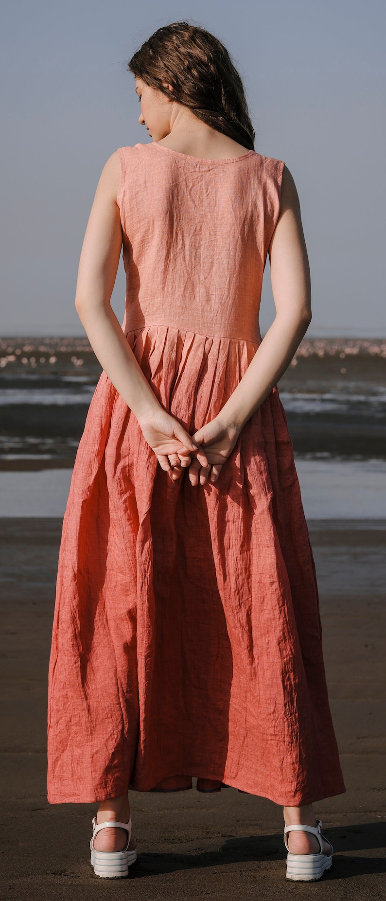 V Neck Linen Dress | Green main image 0