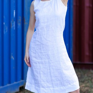 White Linen Dress With Side Pockets, Loose Linen Dress, Women Oversized Linen Dress, Medium Length Linen Dress, Summer Linen Dress image 2