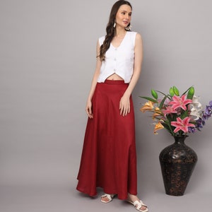 Wide Linen Skirt, Elastic Waist Maxi Skirt With Pockets, High Waist Skirt, Linen Clothing, Flare Skirt, Multiple Colors Available