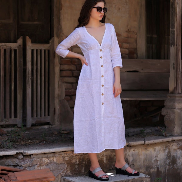 White Linen Dress - Etsy