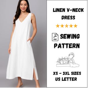 V Neck Sleeveless Midi Dress - PDF Sewing Pattern, Summer Dress Pattern, Beginner Friendly Sewing Pattern, Easy Dress Sewing Pattern