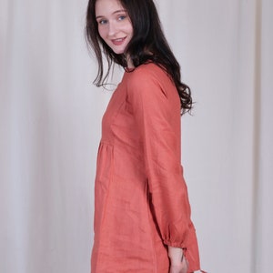 Brown Linen Dress Tunic top with Pockets, Summer Dress, Knee Length, Custom Size, Pure Linen Tunic image 4