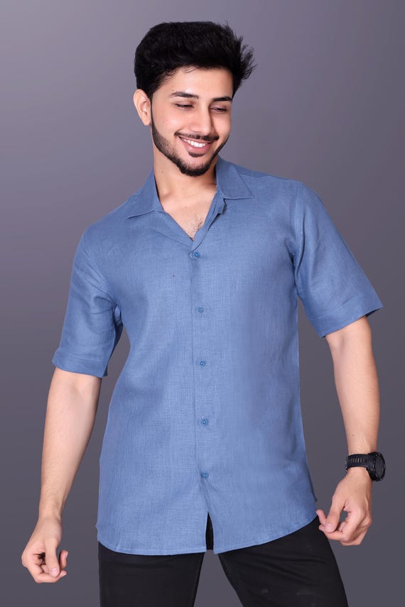 chinese dress ladies Men's Linen Cotton Blend Short Sleeve Shirt, Light Green / 2XL main image 1