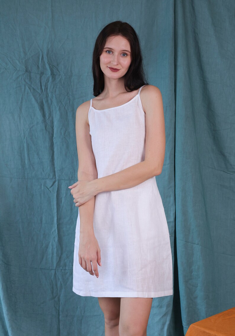 White Linen Dress, Loose Fit Linen Tunic, Dress With Pockets, Summer Dress, Valentines Gifts for Her imagem 1