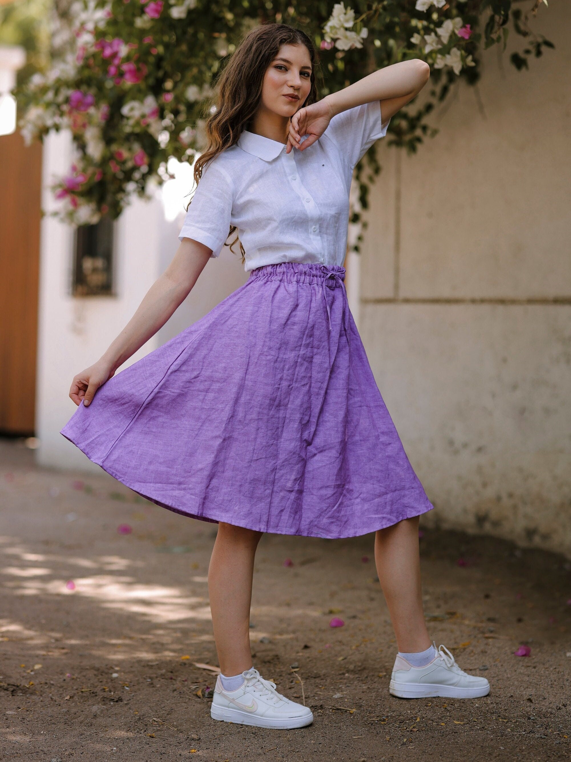 Linen Maxi Skirt, Midi Skirt With Elastic, Knee Length