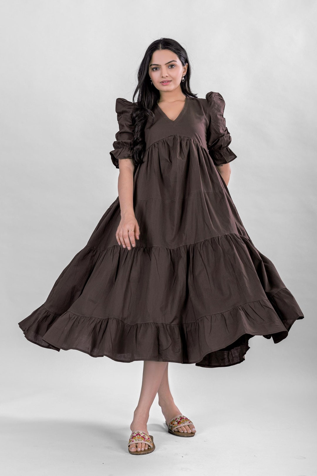 100% Organic Cotton Maxi Dress, Chocolate Tiered and Layered Dress,  Comfortable Everyday Boho Oversized Dress, Plus Size Maxi Dress - Etsy