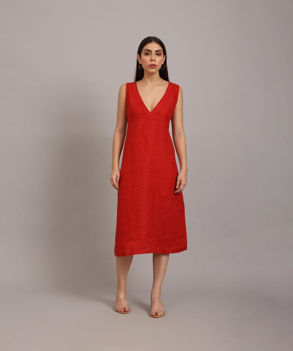 white christmas dresses The Linen V-Neck Midi Dress main image 1
