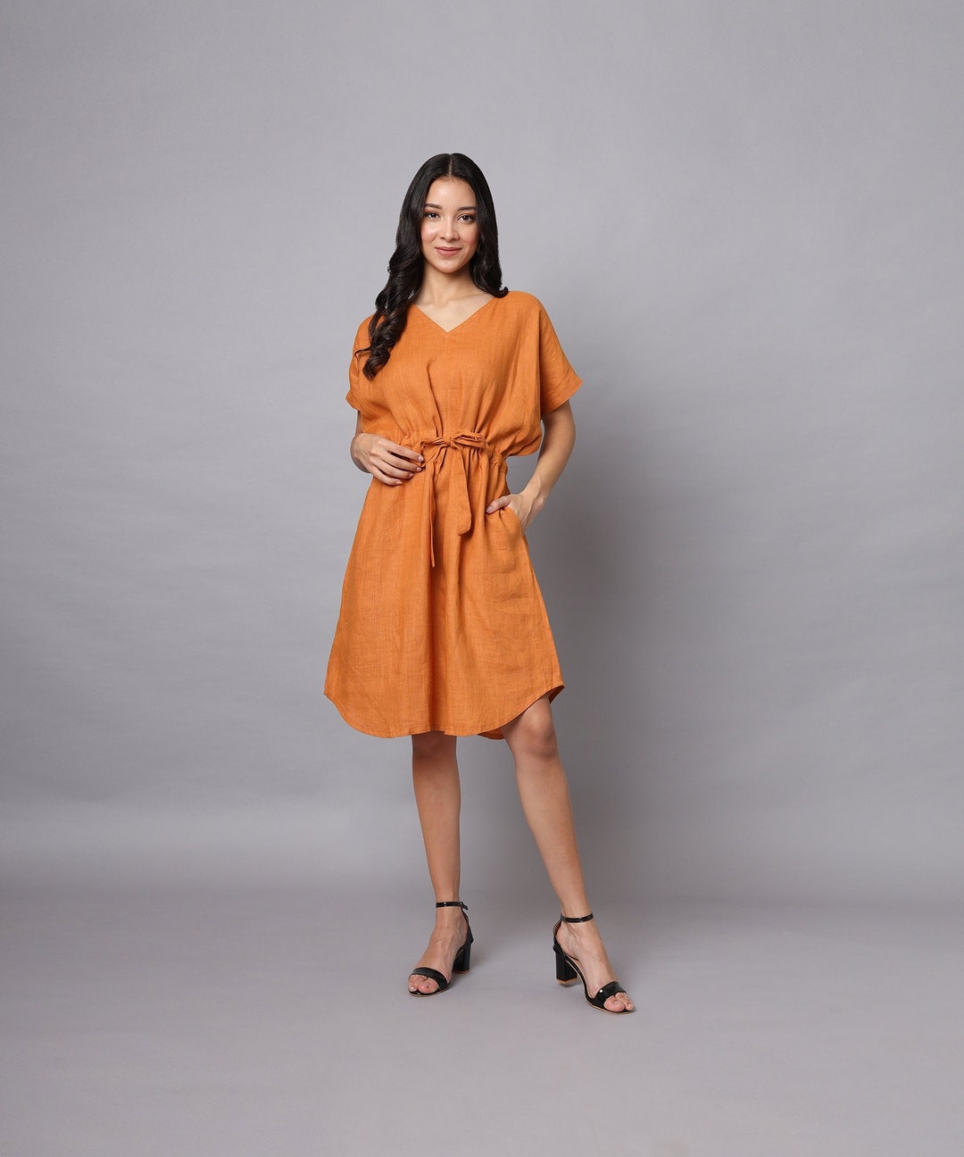 Linen Hoodie Sleeveless Kaftan Dress