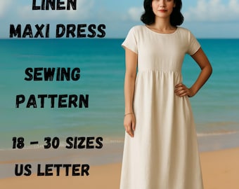 Patrón de costura para vestido largo de lino, corte imperio, talla grande (PDF)
