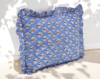 Capa de almofada floral estampada à mão: capa de almofada 100% algodão