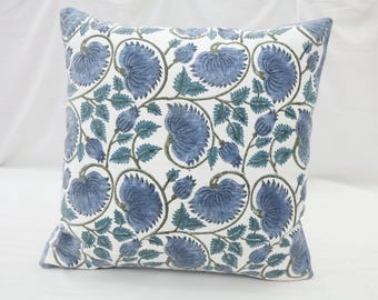 Hand Block Printed Floral Pillow Cover: 100% Cotton Cushion