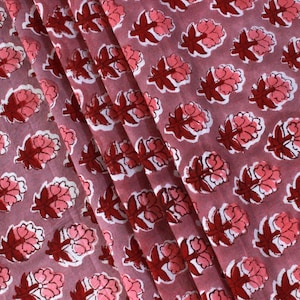 Pink Floral Fabric: Hand Block Print Indian Cotton, By The Yard