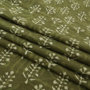 Green colour Pure Cotton Hand Block Print Indian Cotton Fabric by the Yard, Fabric by the Meter, Handstamped, Ikat Print