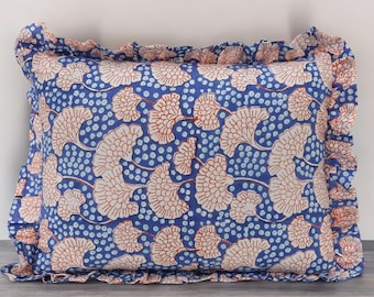 Capa de almofada floral estampada à mão: almofada 100% algodão