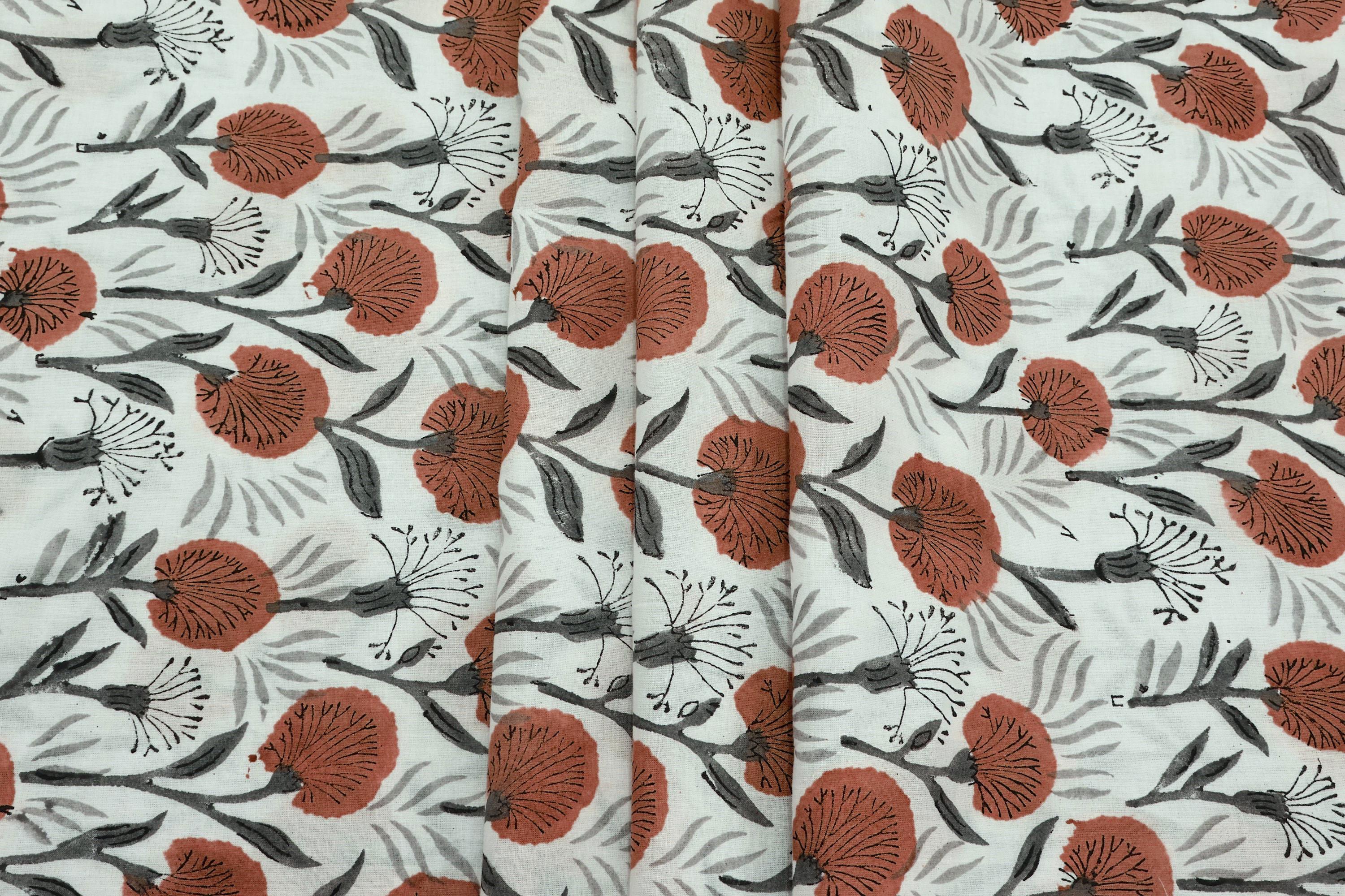 Red Floral Blockprint Cotton Fabric: Handstamped Indian Fabric - Etsy