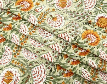 Mughal Floral Print Cotton Fabric: Indian Block Print By The Yard