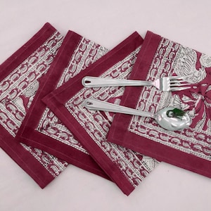 Red & White Cotton Hand Block Print Napkins: Elegant Dinner Decor