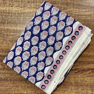 Mughal Print Cotton Fabric: Blue & Pink Indian Blockprint