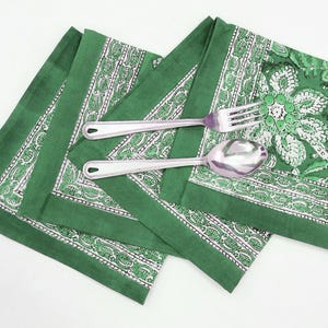 Green Cotton Napkin: Hand Block Print Dinner Napkins